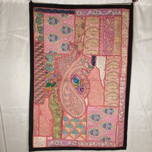 Multi-colored wall hanging Indian Patchwork Jari Tapestry